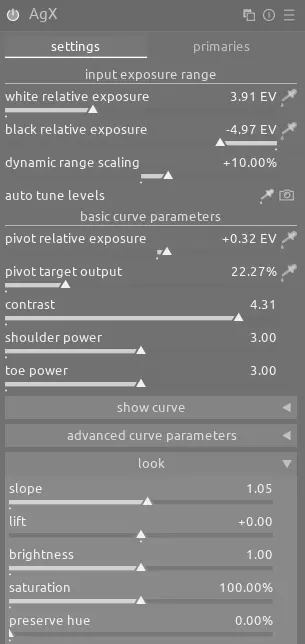 AgX settings for the rhino