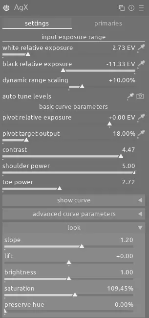 AgX settings for the sunset