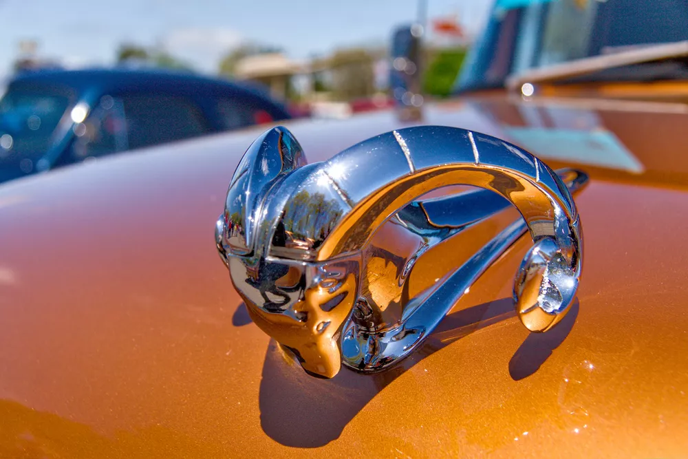 a tight shot of a hood ornament