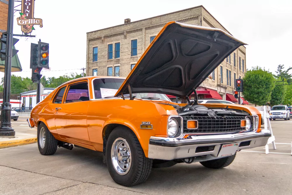 a low perspective on this classic car