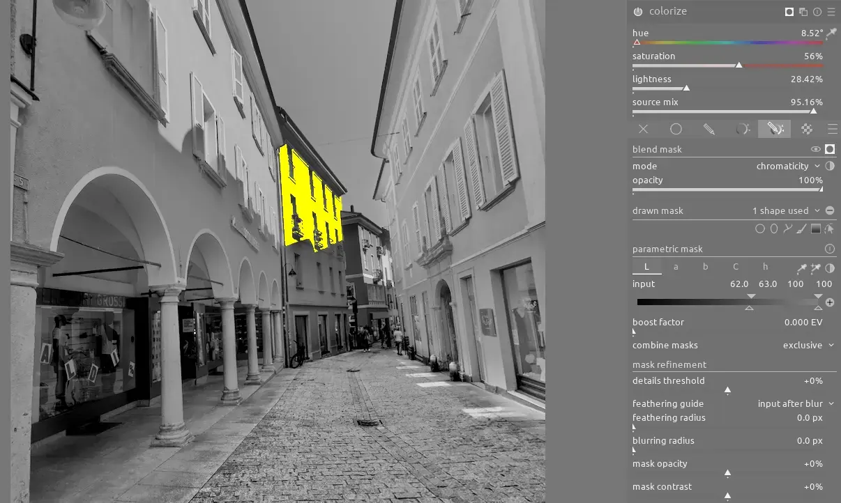 add color to the part of the yellow building in direct sunlight