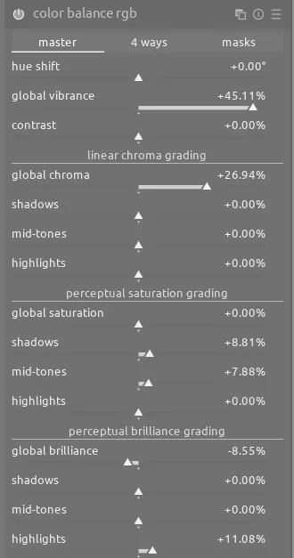 color balance rgb module overall adjustments