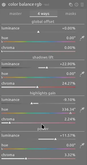 the color balance rgb settings for the red version