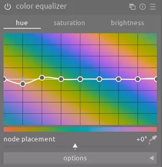 hue tab of the color equalizer module for the rock