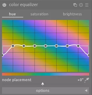 hue tab of the color equalizer module for the strawberries