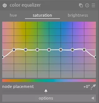 saturation tab of the color equalizer module for the strawberries
