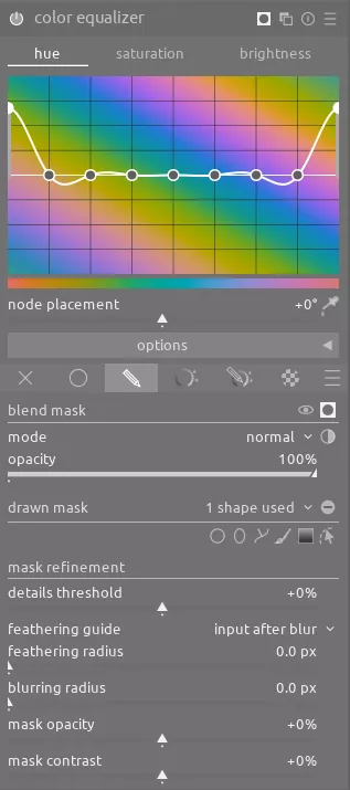hue tab of the color equalizer module for the street scene