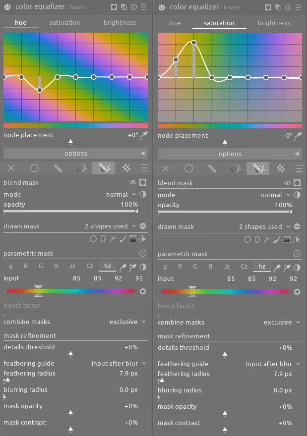 color equalizer settings on the flowers image
