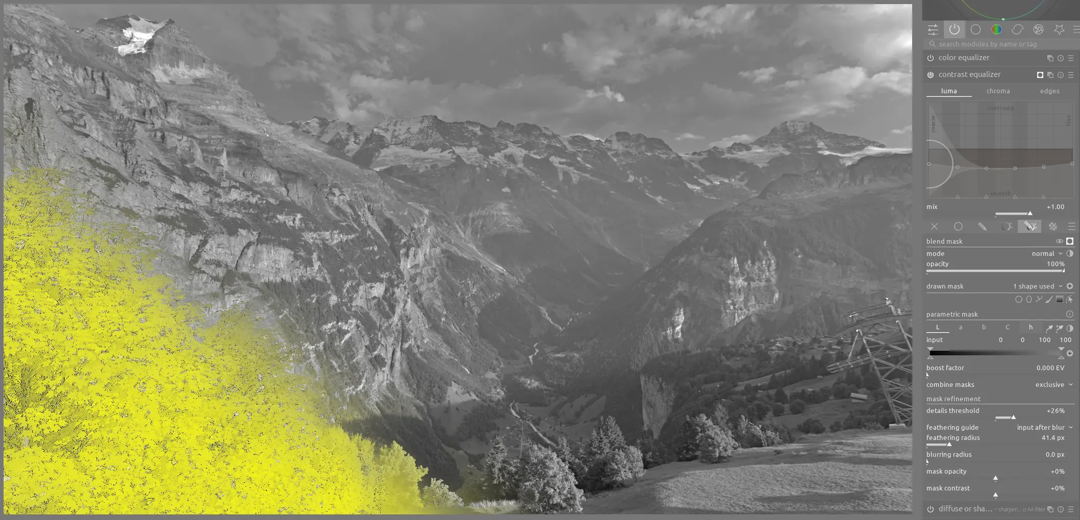 contrast equalizer settings on the sunset image