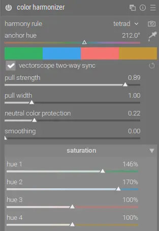 example color harmonizer settings