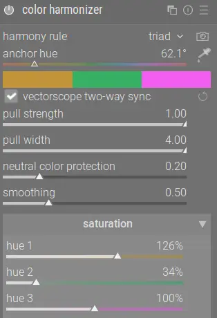 lizard image color harmonizer settings