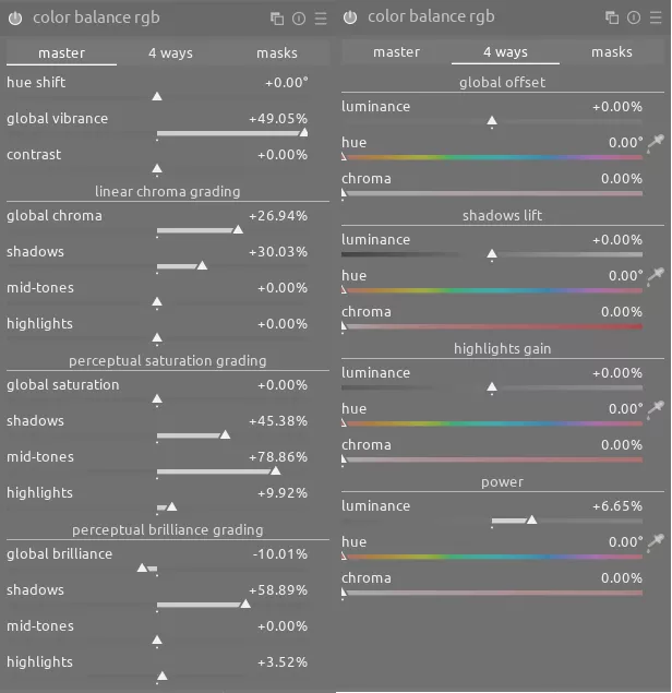 color balance rgb module adjustments