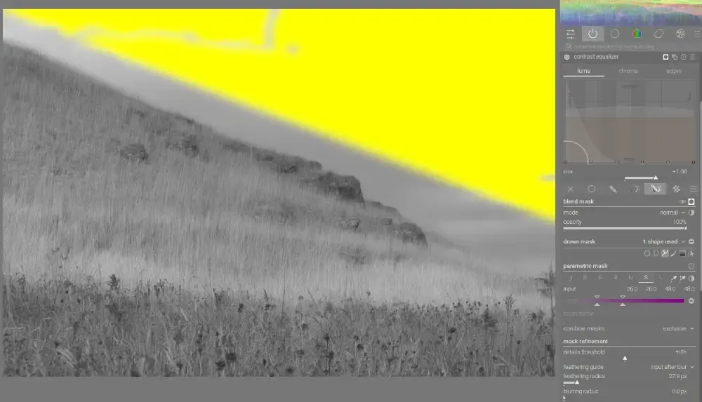 contrast equalizer module settings for grasses and clouds