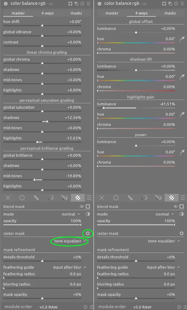 color balance rgb module settings