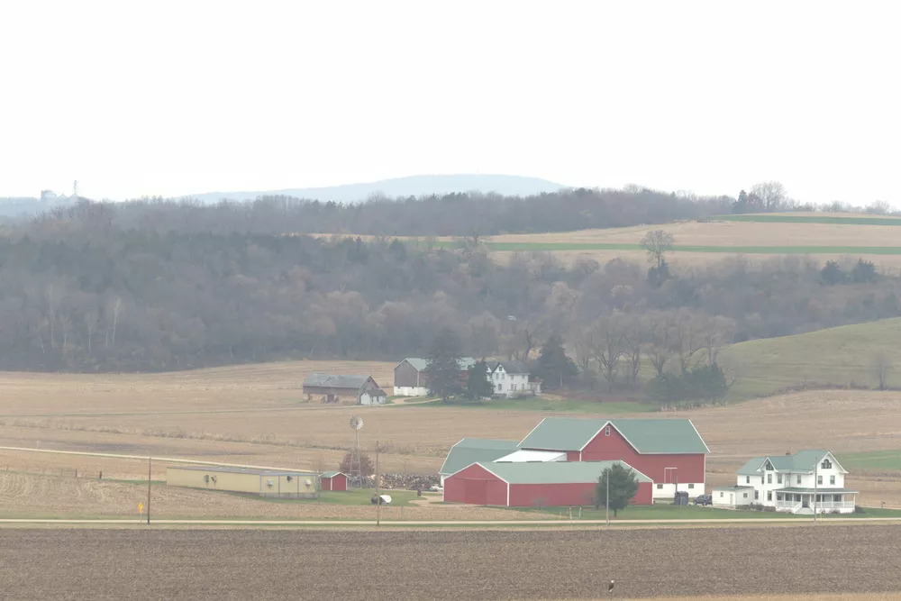 original version of country farm image with haze