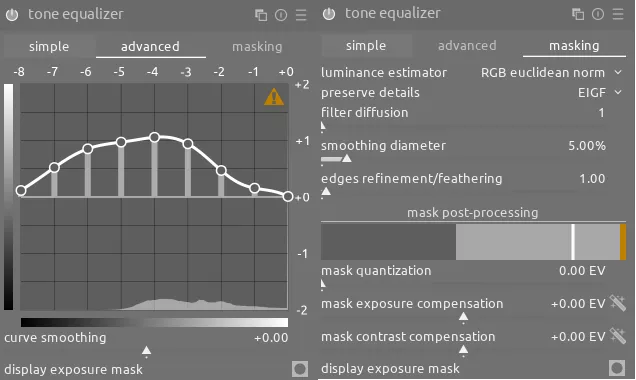 filmic rgb version's tone equalizer module