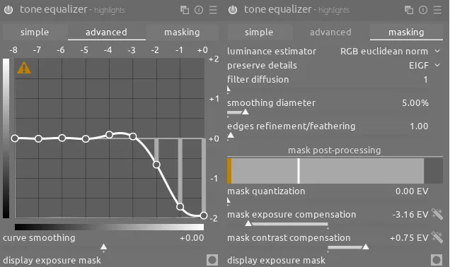 sigmoid version's tone equalizer module for highlights