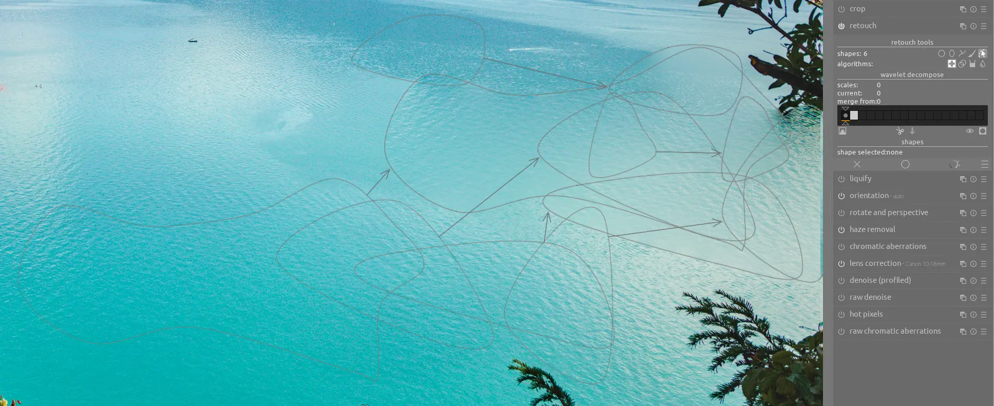 a demonstration of custom shapes in the retouch module