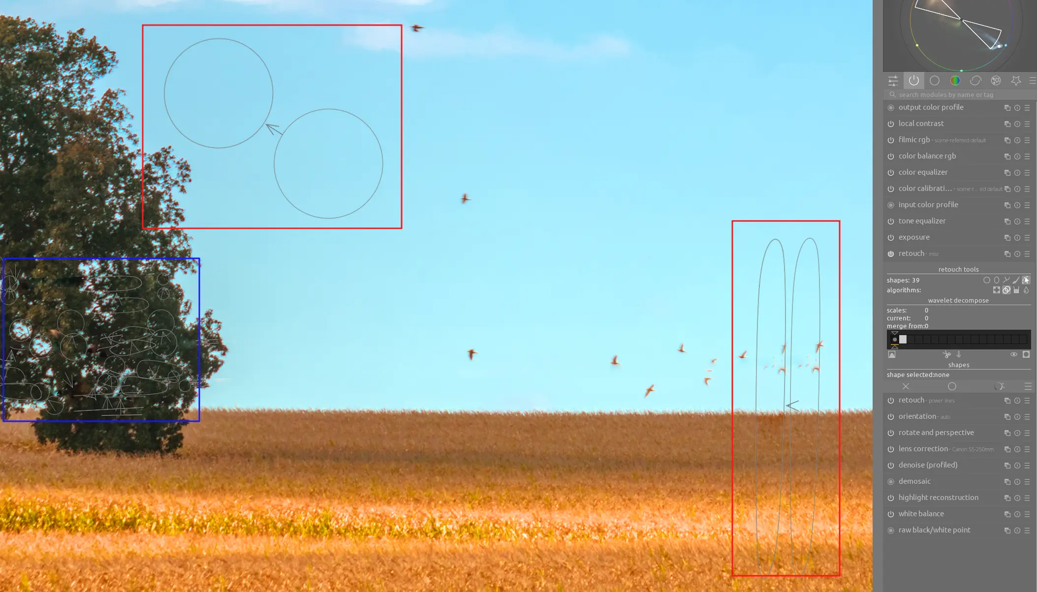 the shapes used for miscellaneous cleanup in a second instance of the retouch module