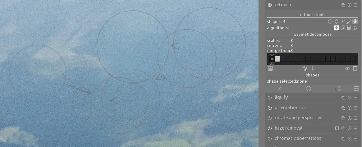 circle shapes to heal mountain scene with solar distortion