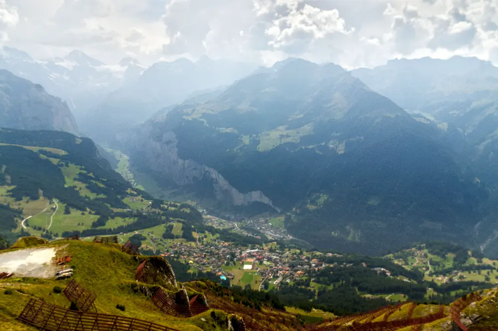 Mountain scene with solar distortion removed