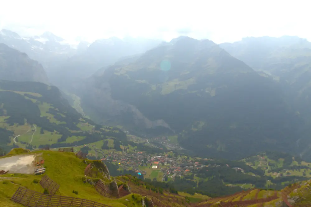 Mountain scene with solar distortion spot