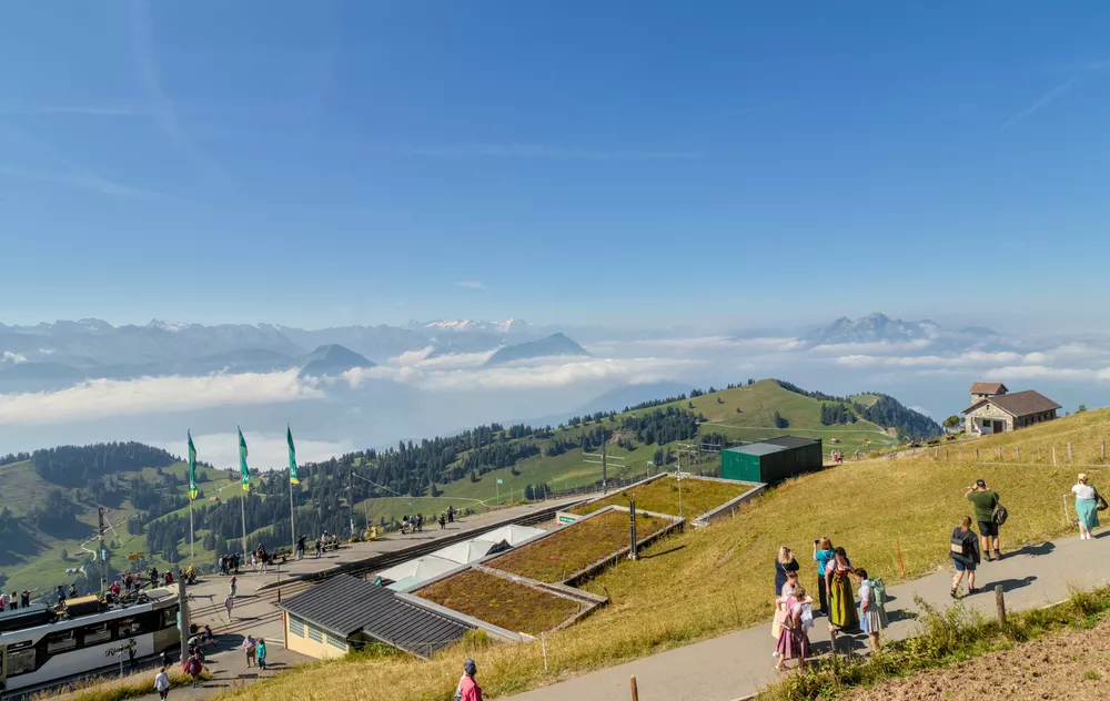scene of mountains and clouds with wide-angle lens and lots of distractions