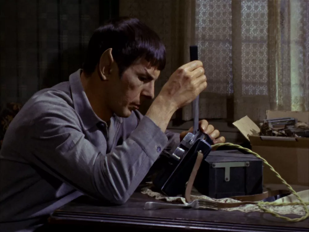 Spock working with stone knives and bear skins