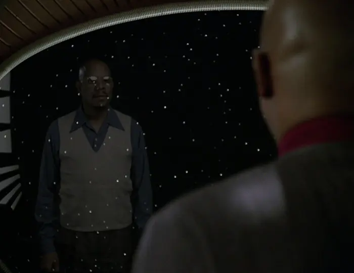 Benjamin Sisko looks out the window and wonders if Benny Russell is real
